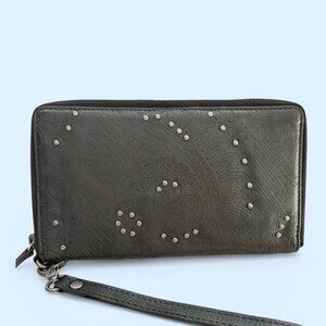 Anthropology Vilenca Holland Large Raven Studded Tooled Wristlet Wallet